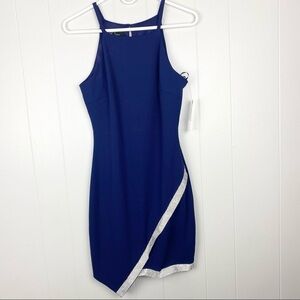 BCX Blue High Neck Asymmetrical Mini Formal Dress